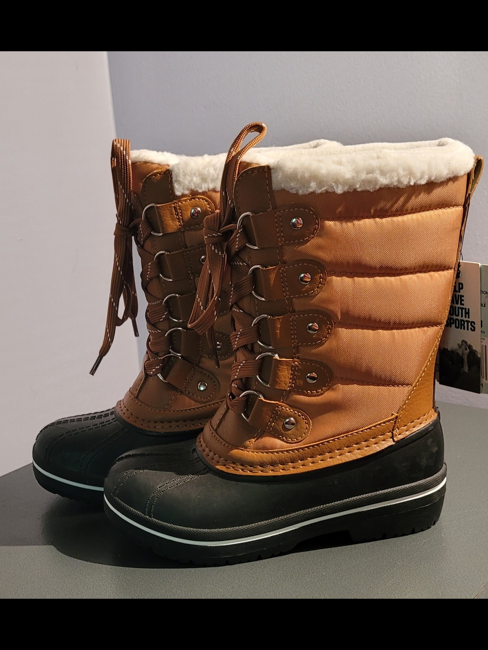 DSG Girl's Winter Lace-Up Boots - Tan & Black Size 1 NWT